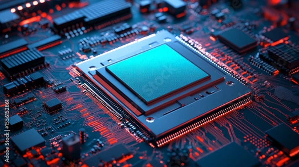 Fototapeta Innovative technology circuit board high-tech laboratory close-up image futuristic environment macro view electronics concept