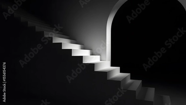 Fototapeta White Ascending Steps Leading to Archway in Dark Minimalist Setting – Modern Architectural Concept