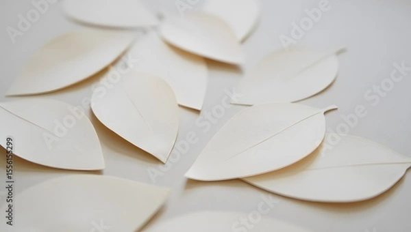 Fototapeta White Paper Leaves Arranged on Light Grey Surface – Minimalist Flat Lay for Creative Design