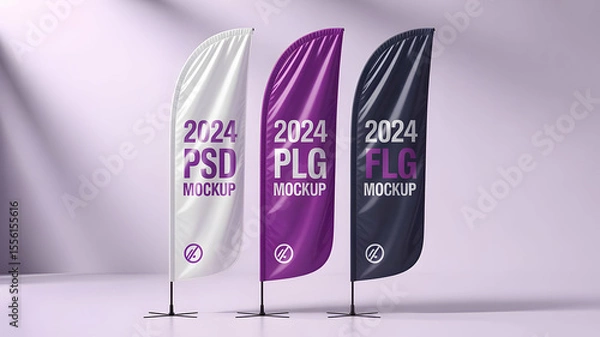 Obraz Three feather flags mockup displaying different colors in a studio setting with soft lighting