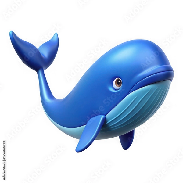 Obraz Cute cartoon whale 3d render isolated on transparent background