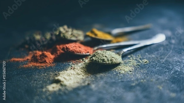 Obraz Assorted herbs and spices in artistic arrangement, celebrating natural flavors and culinary diversity