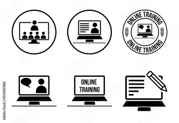 Fototapeta Online training icons set design, Webinar icon for website design, logo, app, template, ui black on white background
