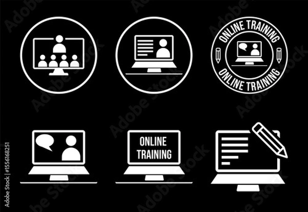 Fototapeta Online training icons set design, Webinar icon for website design, logo, app, template, ui white on black background
