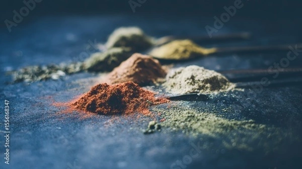 Obraz Assorted herbs and spices in artistic arrangement, celebrating natural flavors and culinary diversity