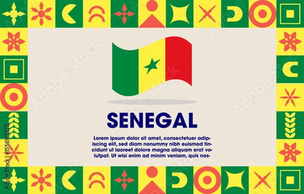 Fototapeta Senegal Flag Design banner with cultural design. Independence day design for Senegal celebration. Modern neo geometric retro design with flag, showcasing national pride and heritage.