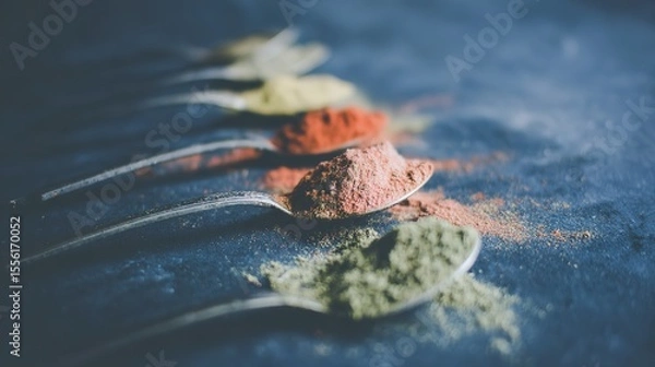 Obraz Assorted herbs and spices in artistic arrangement, celebrating natural flavors and culinary diversity