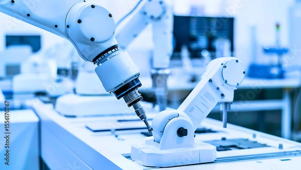 Fototapeta Futuristic Robotic Arm in High-Tech Mechanical Engineering Lab | Generative AI