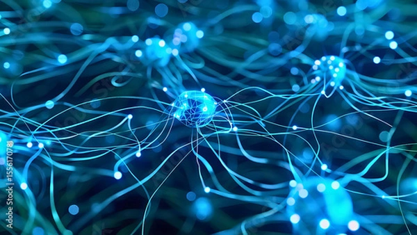 Fototapeta Futuristic AI Neural Network with Glowing Connections and Binary Code | Generative AI