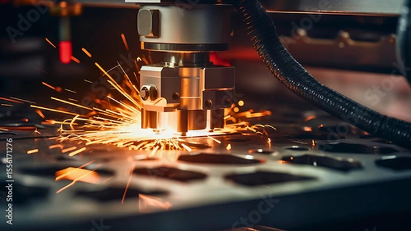 Fototapeta Laser Cutting Metal Close-Up – Precision Industrial Engineering Technology | Generative AI