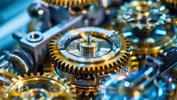 Fototapeta Mechanical Gears in Motion – Close-Up of Precision Engineering and Industrial Craftsmanship | Generative AI