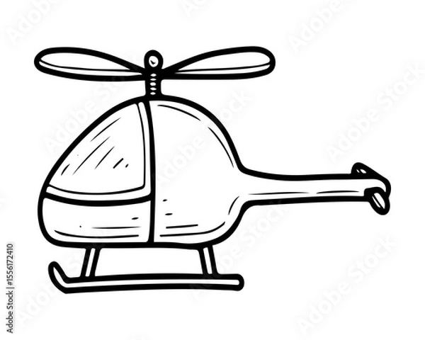 Fototapeta Helicopter. Hand drawn doodle vector. Air transport. Rotorcraft. Machine for flying in the sky. Modern technologies. Illustration line art element.