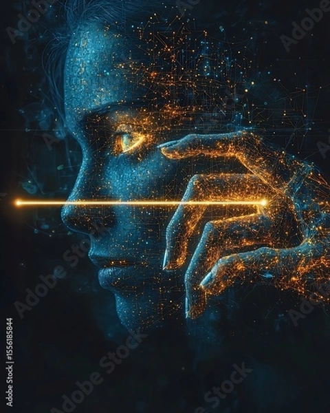 Fototapeta Ai hand drawing line across truth lie Deepfakes and Trust symbolic tech deception photography visual manipulation effects 50mm prime lens