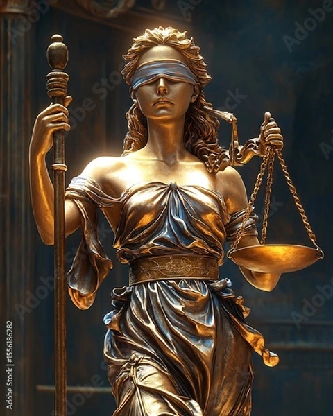Fototapeta ai judge holding balance scale with bias symbols fairness and justice in artificial intelligence conceptual courtroom illustration digital art