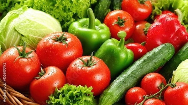 Obraz Fresh vegetables in a woven basket, a vibrant display of natural abundance and healthy living