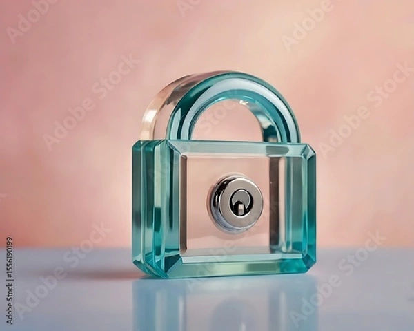 Fototapeta Close Up of a Modern Transparent Padlock with Silver Keyhole on a Light Background for Security and Protection