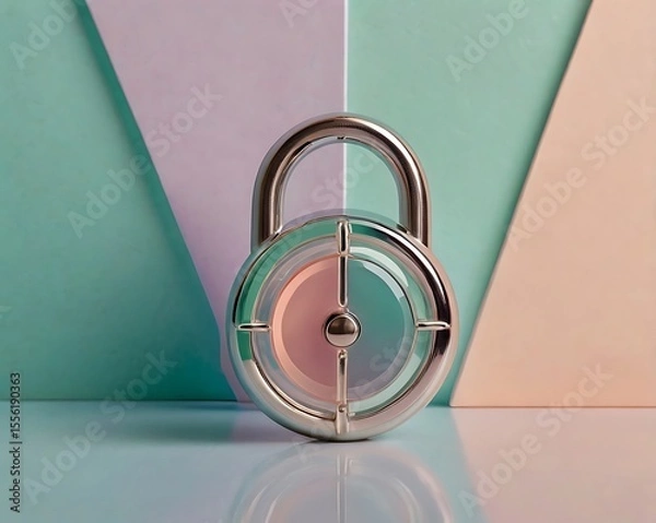 Fototapeta Modern Security Padlock with Geometric Background for Data Protection and Access Control in Digital Age