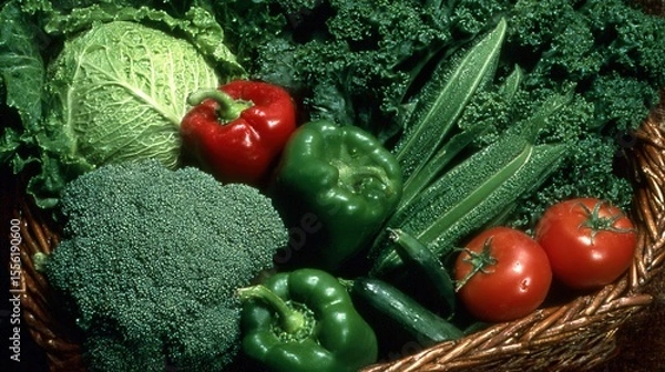 Obraz Fresh vegetables in a woven basket, a vibrant display of natural abundance and healthy living