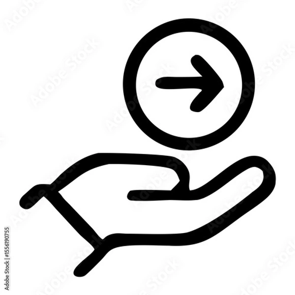 Obraz Simple Outline Hand Arrow with Circle on Hand Gesture Icon
