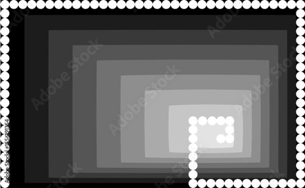Fototapeta Febonacci sequence spiral in white circles and grey parallelograms