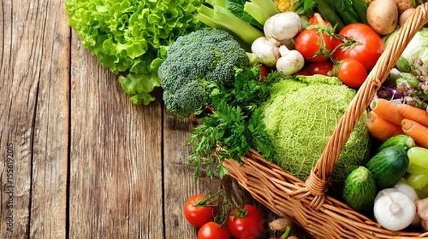 Obraz Fresh vegetables in a woven basket, a vibrant display of natural abundance and healthy living