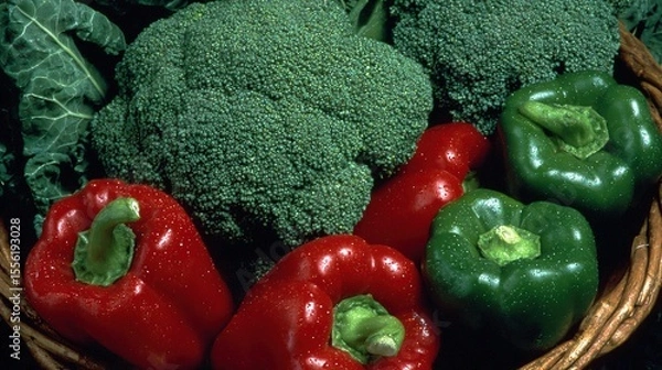 Obraz Fresh vegetables in a woven basket, a vibrant display of natural abundance and healthy living