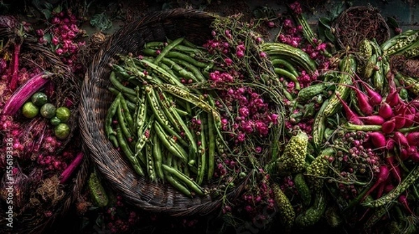 Obraz Fresh vegetables in a woven basket, a vibrant display of natural abundance and healthy living
