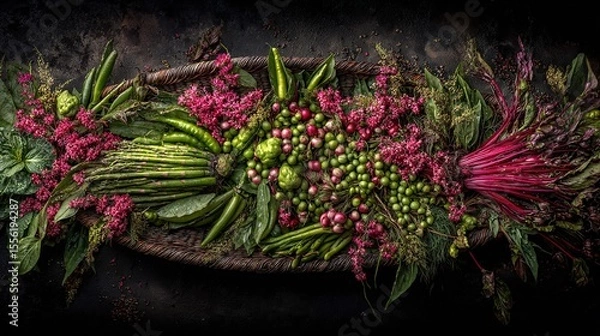 Obraz Fresh vegetables in a woven basket, a vibrant display of natural abundance and healthy living