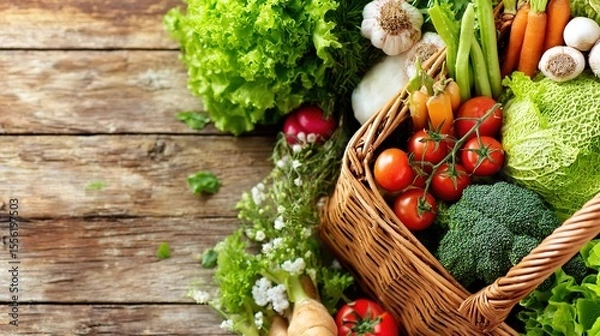 Obraz Fresh vegetables in a woven basket, a vibrant display of natural abundance and healthy living