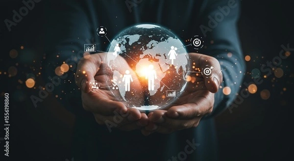 Obraz Global business network connecting people and opportunities with data insights