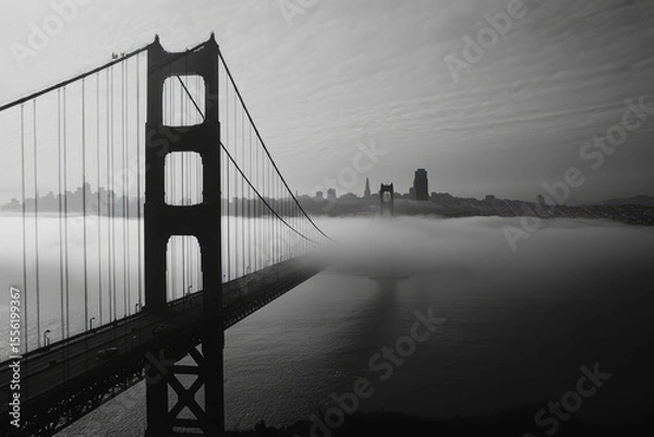Fototapeta A scenic walking path winds through blooming wildflowers leading towards the iconic golden gate bridge on a clear sunny day