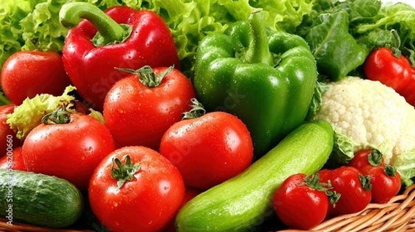 Obraz Fresh vegetables in a woven basket, a vibrant display of natural abundance and healthy living