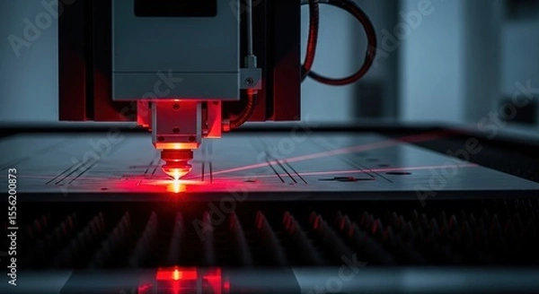 Obraz Closeup of a laser cutting machine precisely cutting a metal sheet