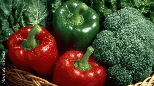 Obraz Fresh vegetables in a woven basket, a vibrant display of natural abundance and healthy living