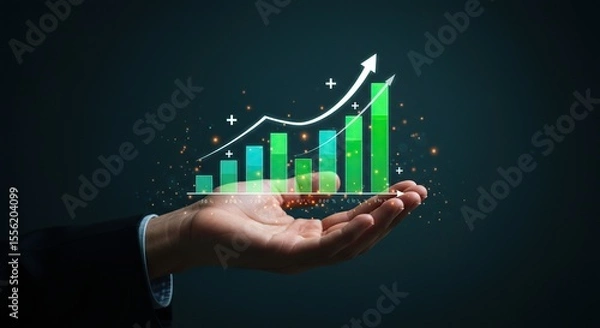 Obraz Hand holding a rising bar graph symbolizing financial growth and success