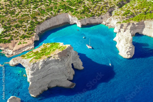 Obraz Kleftiko Bay, a scenic attraction with white volcanic rocks and caves. One of the most visited places on the island. Milos Island, Greece
