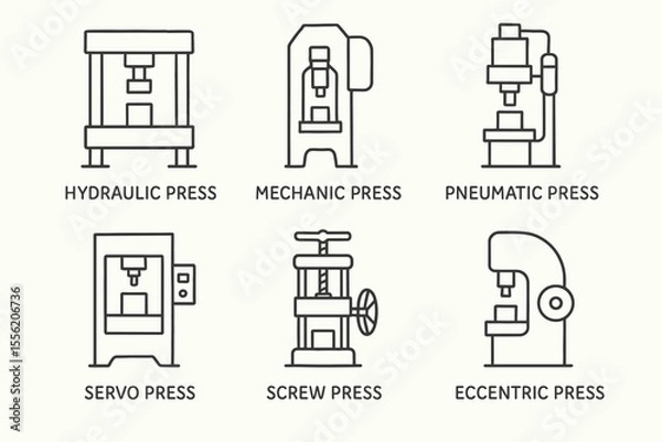 Obraz Hydraulic, mechanic, pneumatic, servo, screw, eccentric press machines diagram