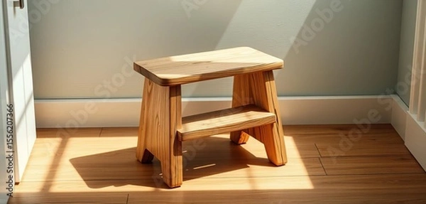 Obraz Rustic, small wooden step stool, ideal for kitchen or bathroom,  climbing,  brown