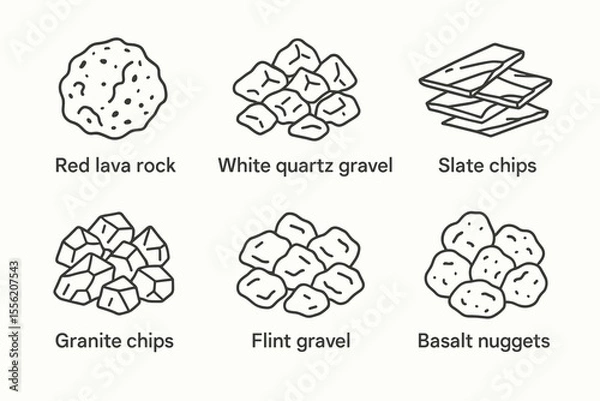 Obraz Illustrated collection of various gravel and rock types: lava, quartz, slate, granite, flint, basalt