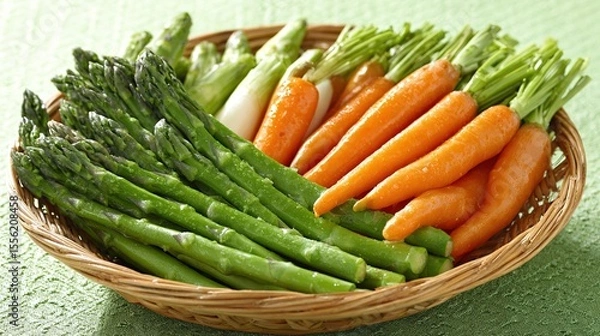 Obraz Fresh vegetables in a woven basket, a vibrant display of natural abundance and healthy living