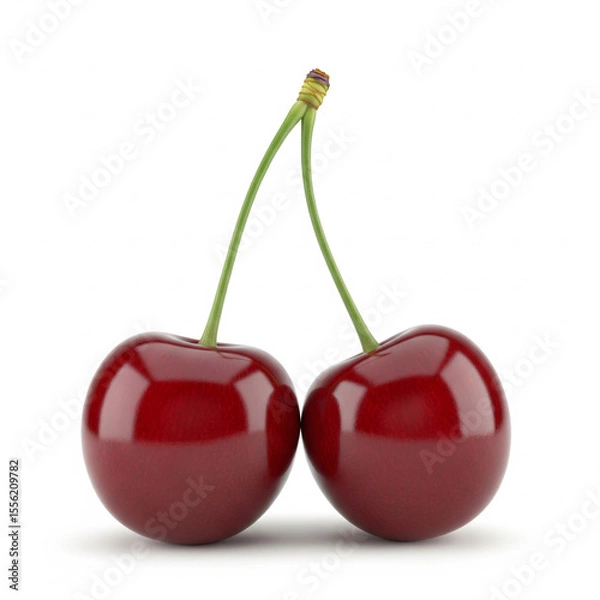 Fototapeta two cherries on a white background