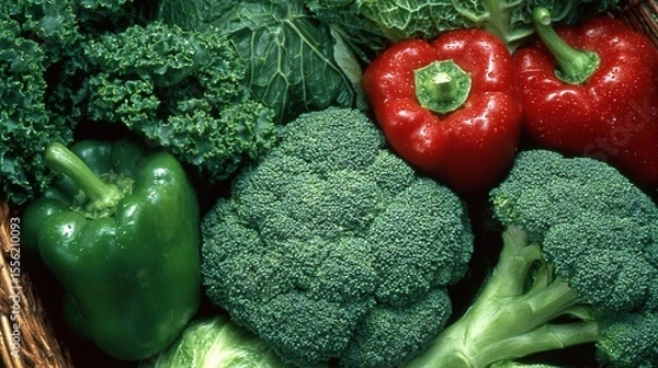 Fototapeta Fresh vegetables in a woven basket, a vibrant display of natural abundance and healthy living