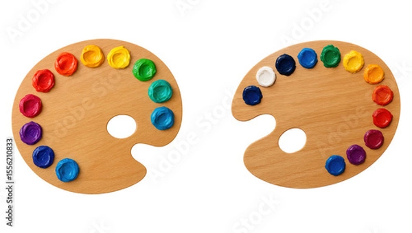 Obraz Vibrant Wooden Palette Featuring a Spectrum of Paint Colors for Artistic Expression and Creativity, Isolated on Transparent and White Background