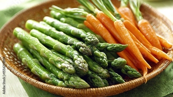 Obraz Fresh vegetables in a woven basket, a vibrant display of natural abundance and healthy living