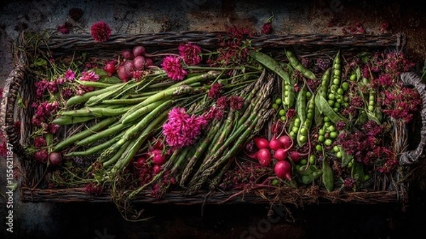 Obraz Fresh vegetables in a woven basket, a vibrant display of natural abundance and healthy living