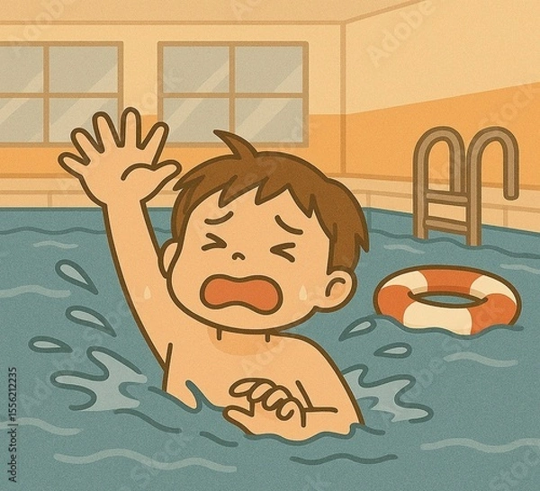 Obraz 子どもが室内プールで溺れる【AI生成】