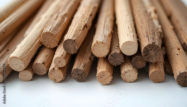 Obraz Natural Wooden Logs Stacked Neatly on a White Surface