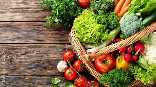 Obraz Fresh vegetables in a woven basket, a vibrant display of natural abundance and healthy living