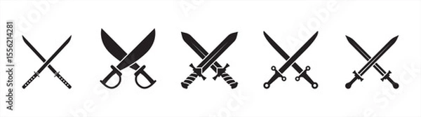 Fototapeta Two Crossed Swords set Icon Flat Graphic Design
