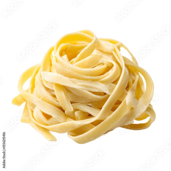 Obraz Freshly Made Fettuccine Alfredo Pasta Presented In A Coiled Nest Against A Clean White Background